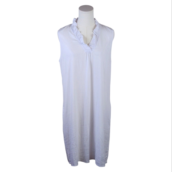 Cupio White Linen Blend Ruffle Neck Sleeveless Lightweight Dress Size Large - Picture 1 of 9